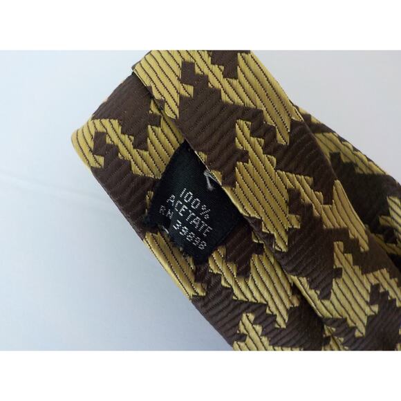 La Bella Collection Classic Brown Gold Neck Tie Houndstooth Pattern Vintage - Picture 5 of 9